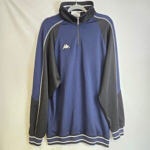 Kappa Quarter Zip Long Sleeve Pullover Mock Neck Blue Black XXL Vintage 80s 90s